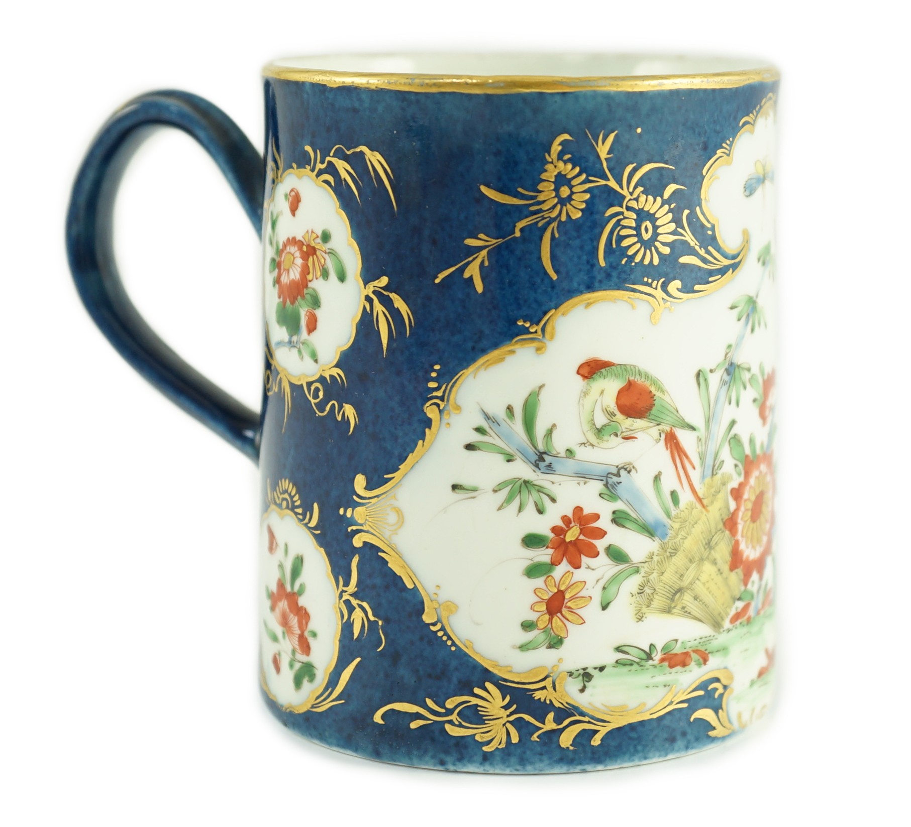 A Worcester kakiemon powder blue small mug, c.1765, 8.3cm high